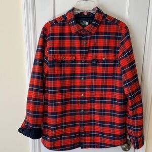 The North Face Plaid Shacket Men’s Large Insulated Jacket Blue Orange Outdoors